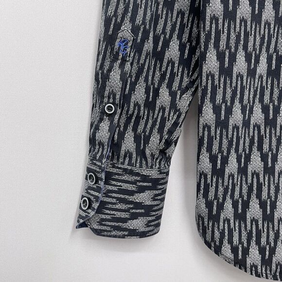 Robert Graham Mens Sz Medium Classic Fit Flip Geometric Cuff Shirt Navy/Gray euc - Picture 7 of 8